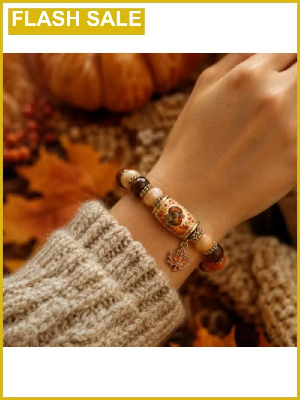 Thanksgiving Charm Bracelet for Women Adjustable Beaded Stretch Blessing